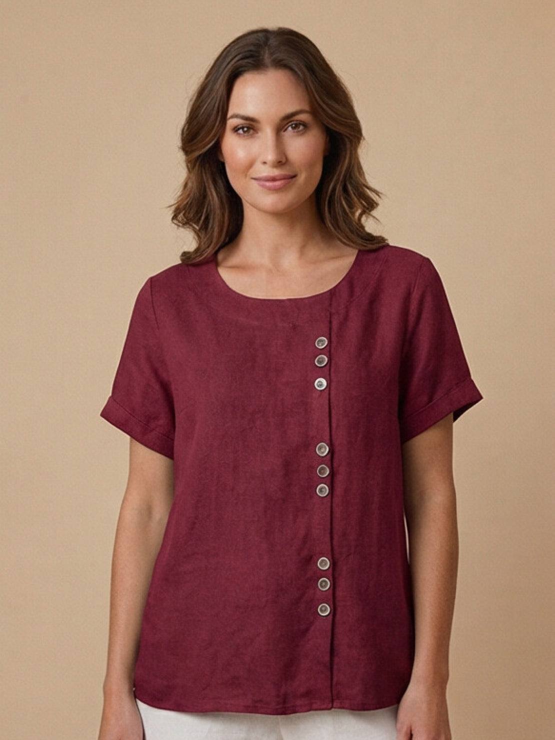 Women's Short Sleeve Scoop Neck Cotton Casual Beige