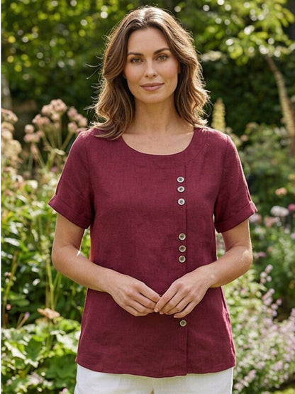 Women's Short Sleeve Scoop Neck Cotton Casual Beige