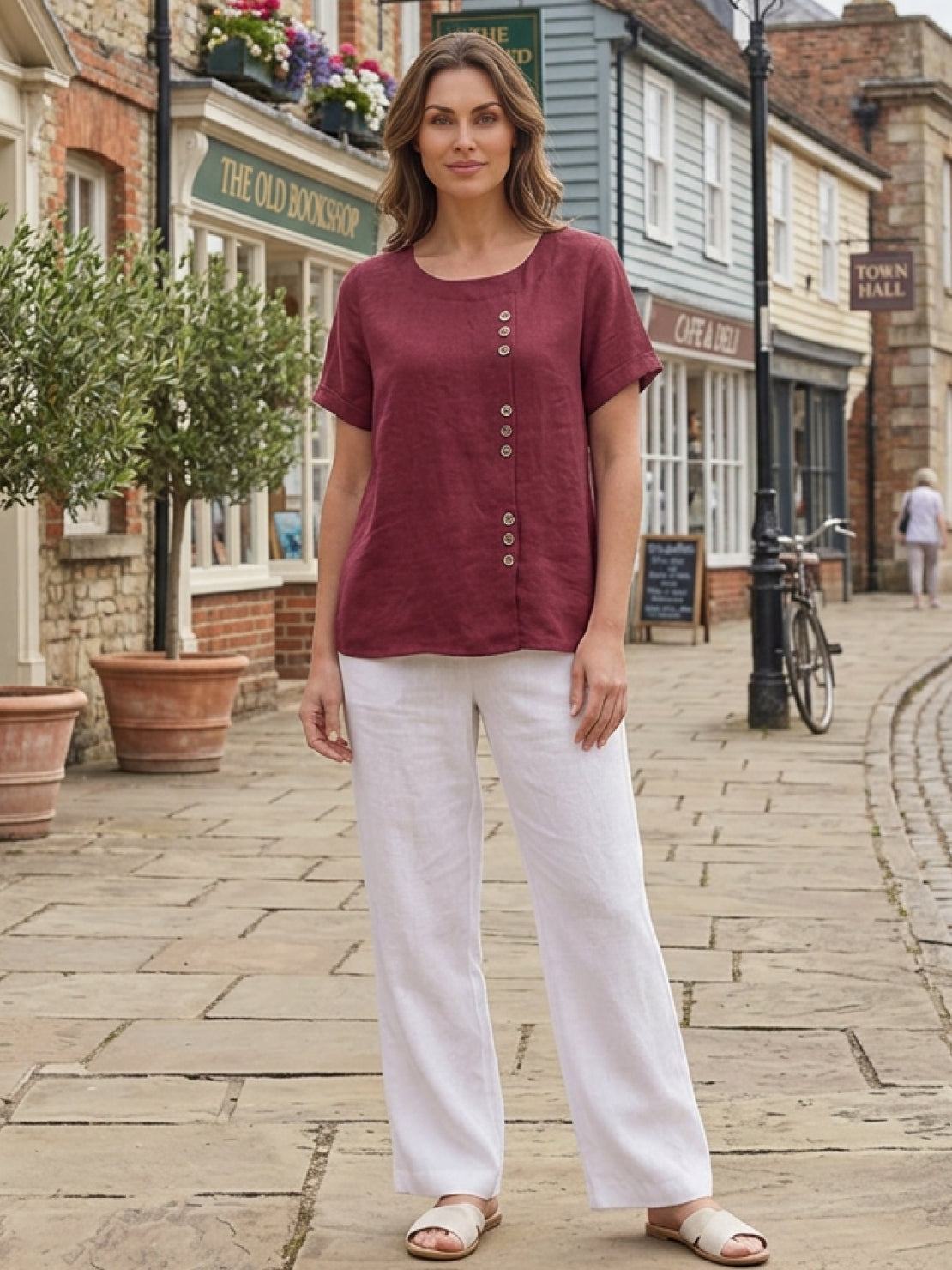 Women's Short Sleeve Scoop Neck Cotton Casual Beige