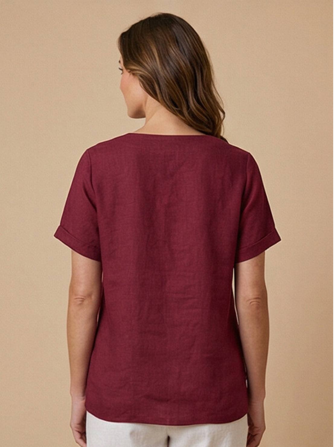 Women's Short Sleeve Scoop Neck Cotton Casual Beige