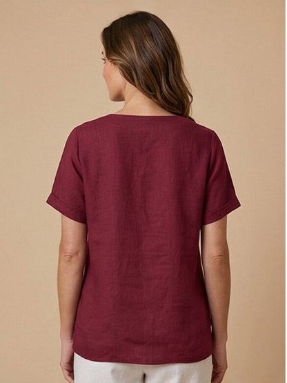 Women's Short Sleeve Scoop Neck Cotton Casual Beige