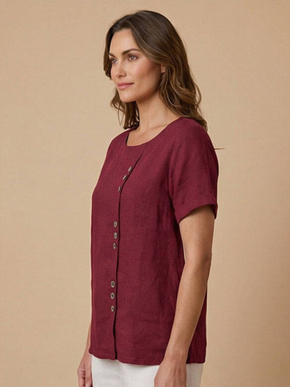 Women's Short Sleeve Scoop Neck Cotton Casual Beige