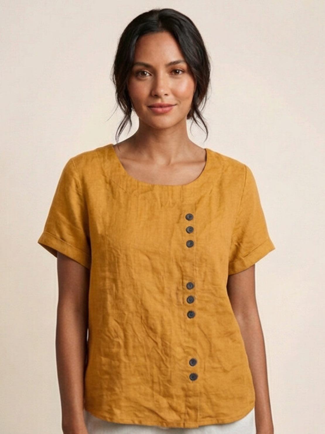 Women's Short Sleeve Scoop Neck Cotton Casual Beige