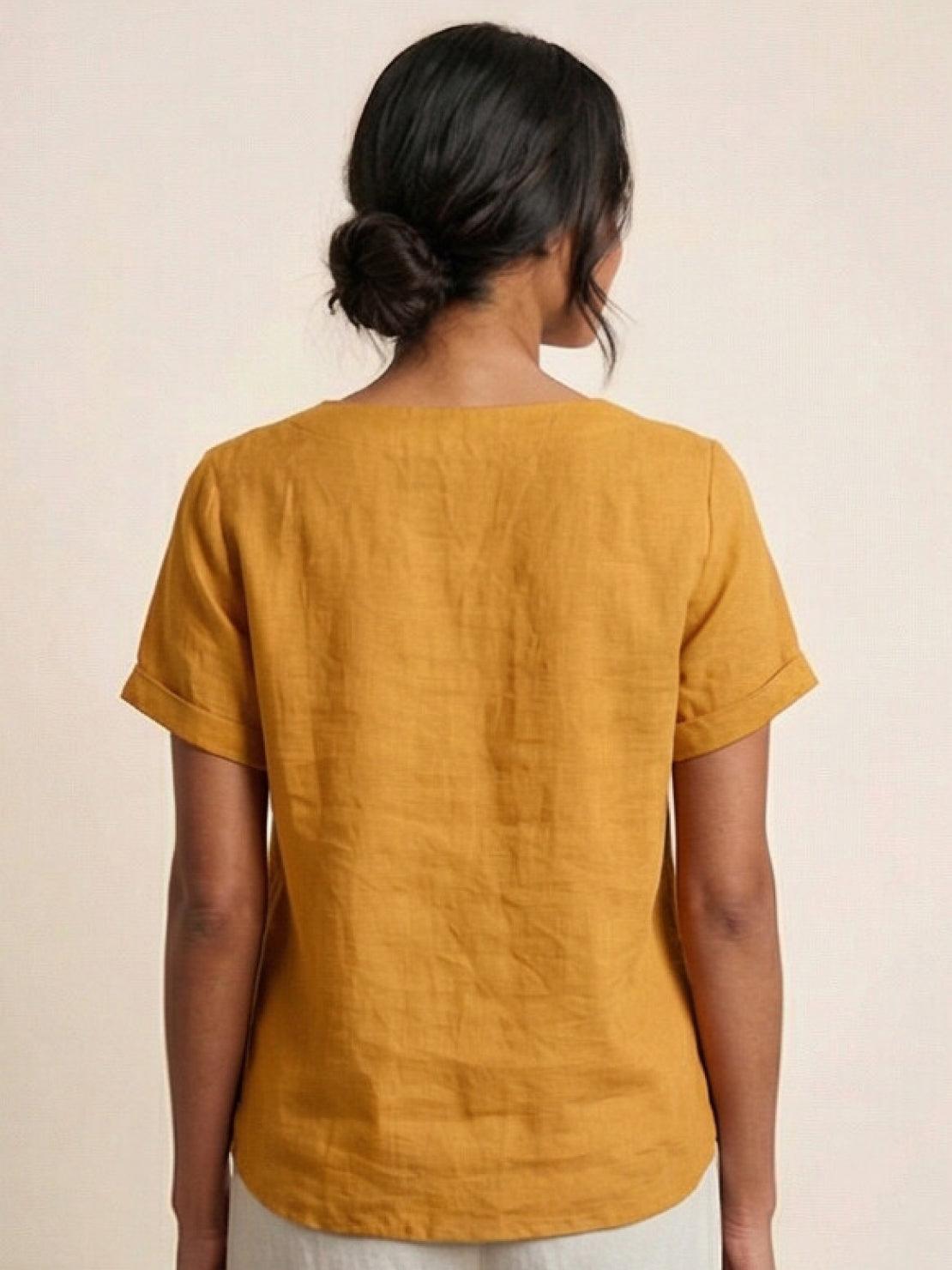 Women's Short Sleeve Scoop Neck Cotton Casual Beige