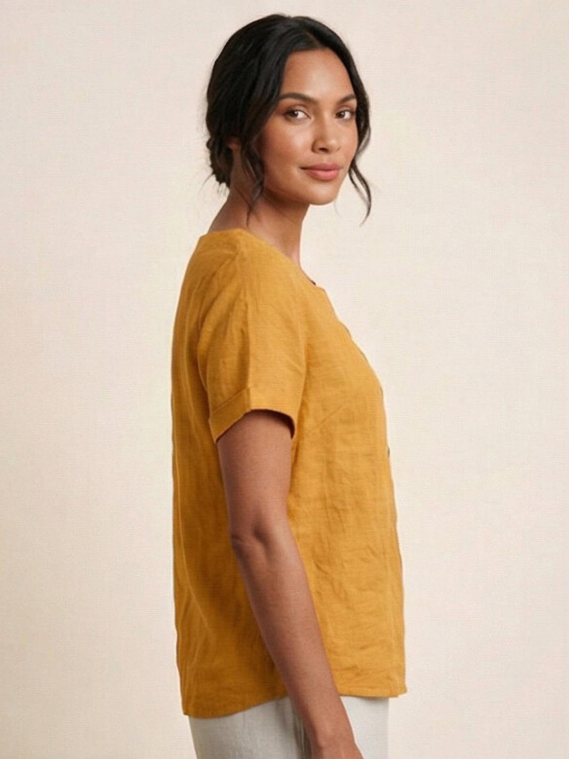 Women's Short Sleeve Scoop Neck Cotton Casual Beige