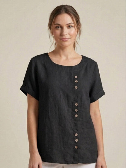 Women's Short Sleeve Scoop Neck Cotton Casual Beige