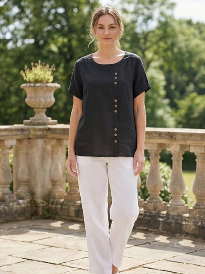 Women's Short Sleeve Scoop Neck Cotton Casual Beige