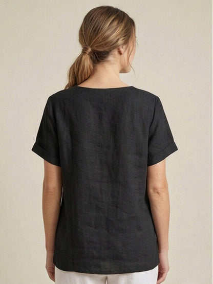 Women's Short Sleeve Scoop Neck Cotton Casual Beige