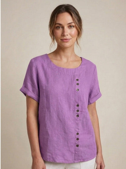 Women's Short Sleeve Scoop Neck Cotton Casual Beige
