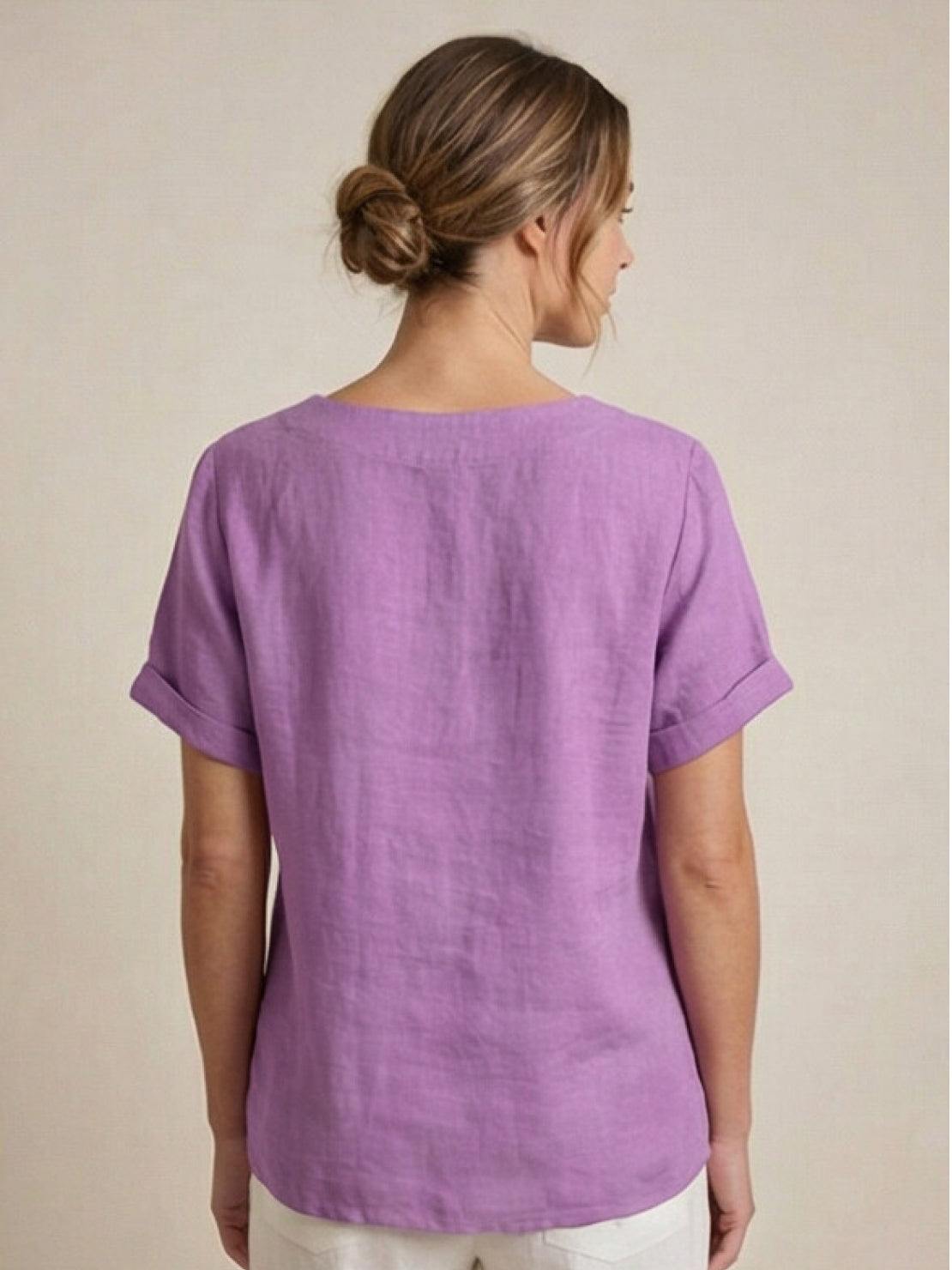 Women's Short Sleeve Scoop Neck Cotton Casual Beige