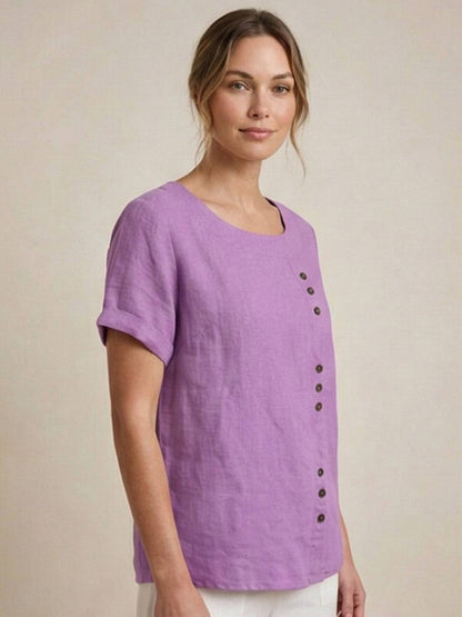 Women's Short Sleeve Scoop Neck Cotton Casual Beige