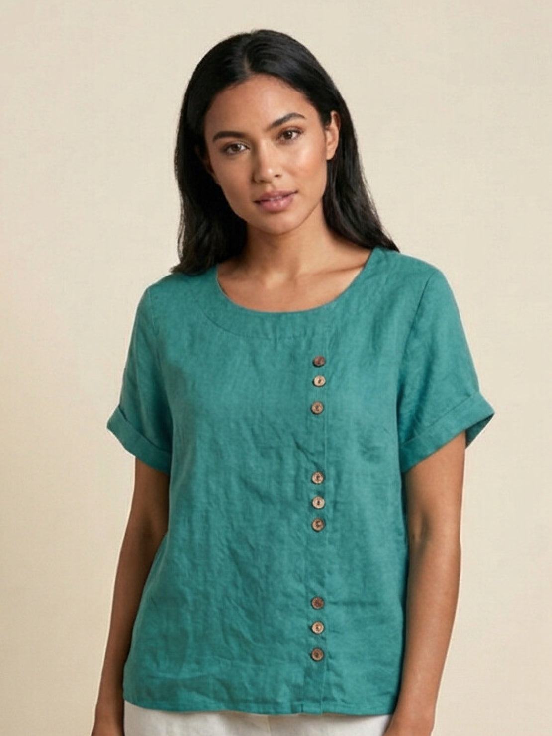 Women's Short Sleeve Scoop Neck Cotton Casual Beige