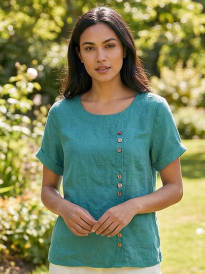 Women's Short Sleeve Scoop Neck Cotton Casual Beige