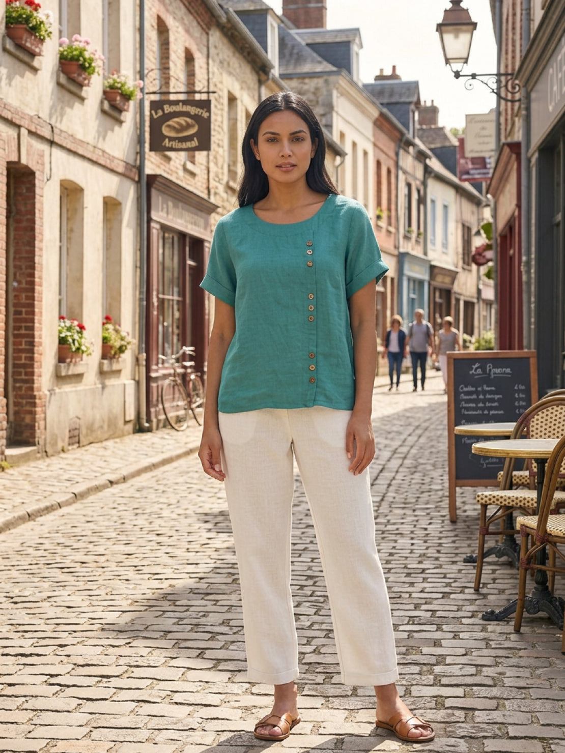 Women's Short Sleeve Scoop Neck Cotton Casual Beige