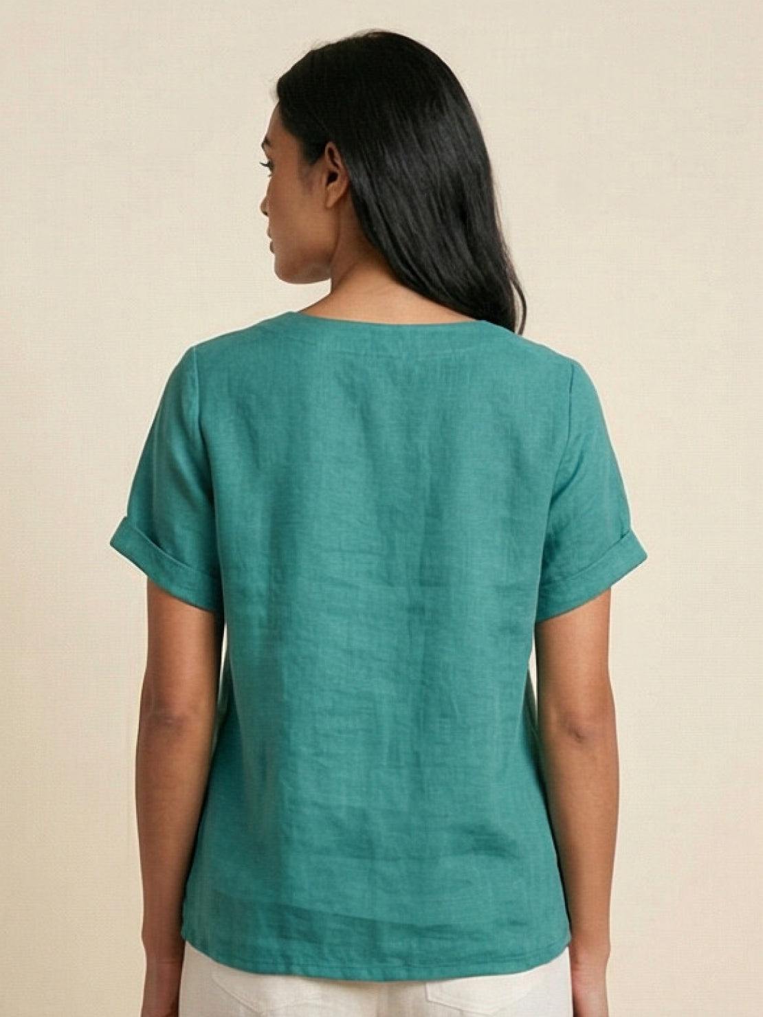 Women's Short Sleeve Scoop Neck Cotton Casual Beige