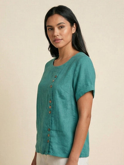 Women's Short Sleeve Scoop Neck Cotton Casual Beige