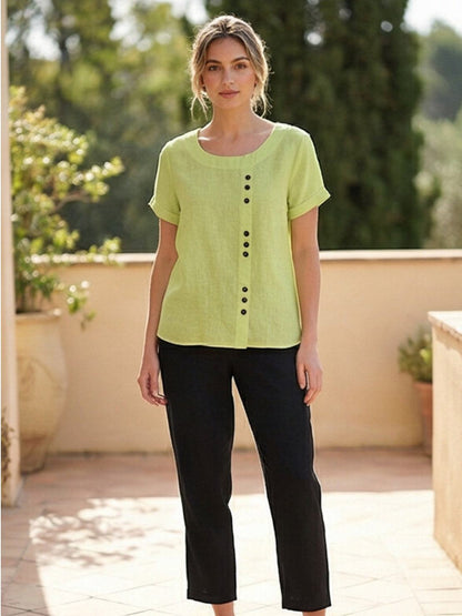 Women's Short Sleeve Scoop Neck Cotton Casual Beige