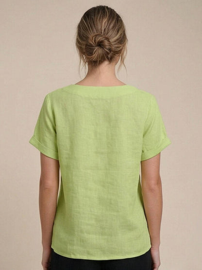 Women's Short Sleeve Scoop Neck Cotton Casual Beige