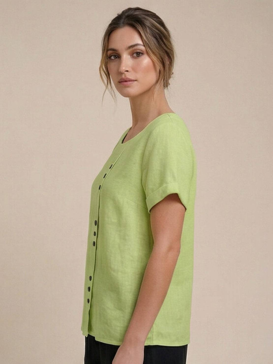 Women's Short Sleeve Scoop Neck Cotton Casual Beige
