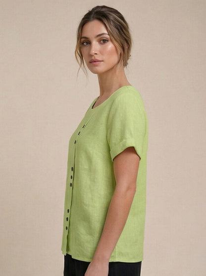 Women's Short Sleeve Scoop Neck Cotton Casual Beige