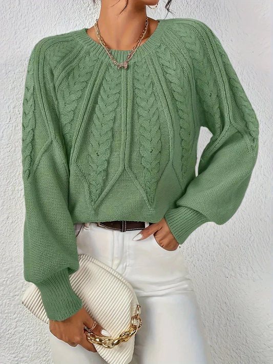 Women's Cable Knit Long Sleeve Sweater - Fashinoza