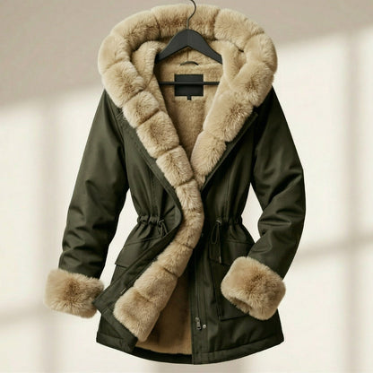 Women's Fur Trimmed Hooded Parka Coat - Fashinoza