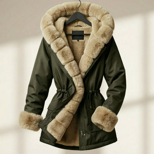 Women's Fur Trimmed Hooded Parka Coat - Fashinoza