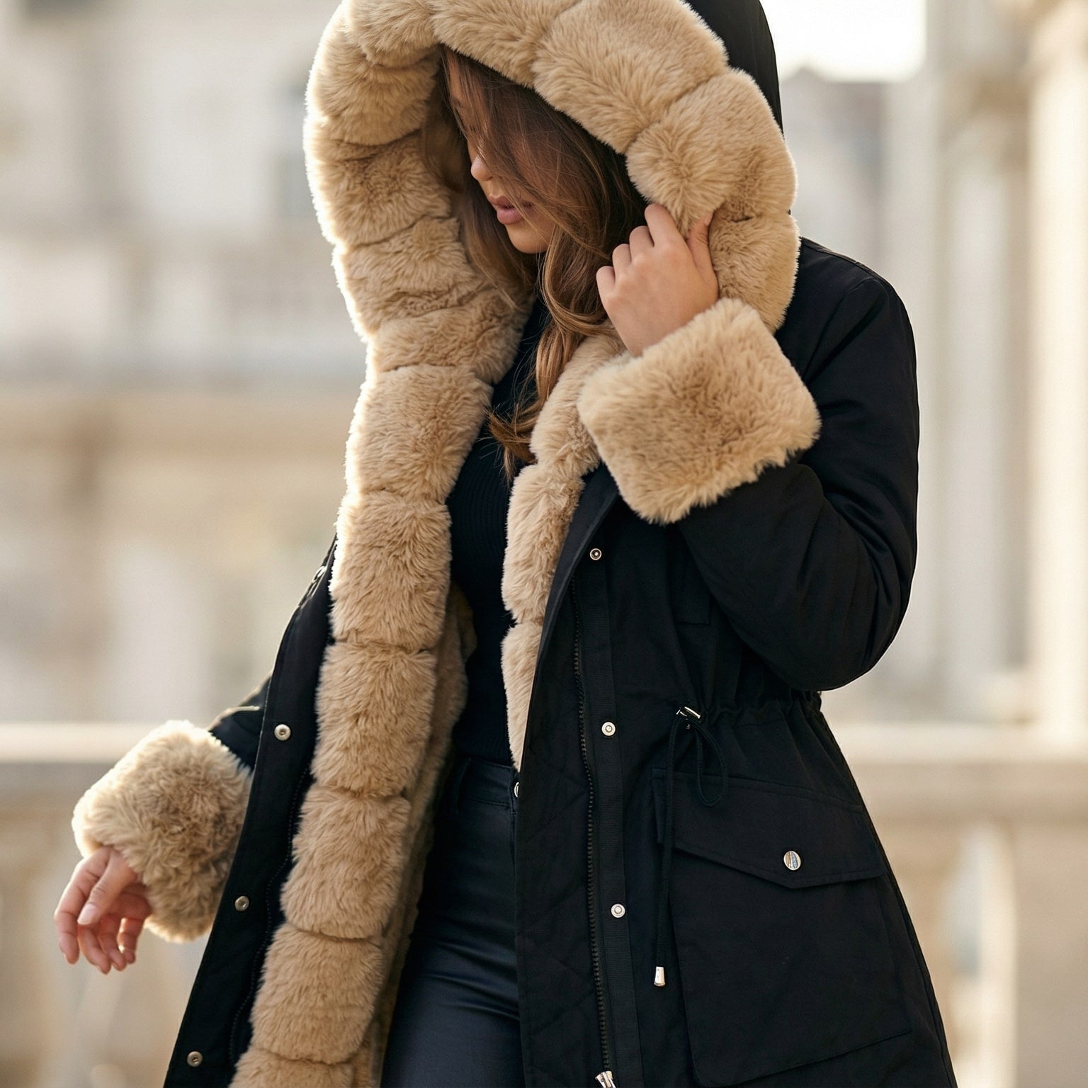 Image of Renee | Women's Fur Trimmed Hooded Coat