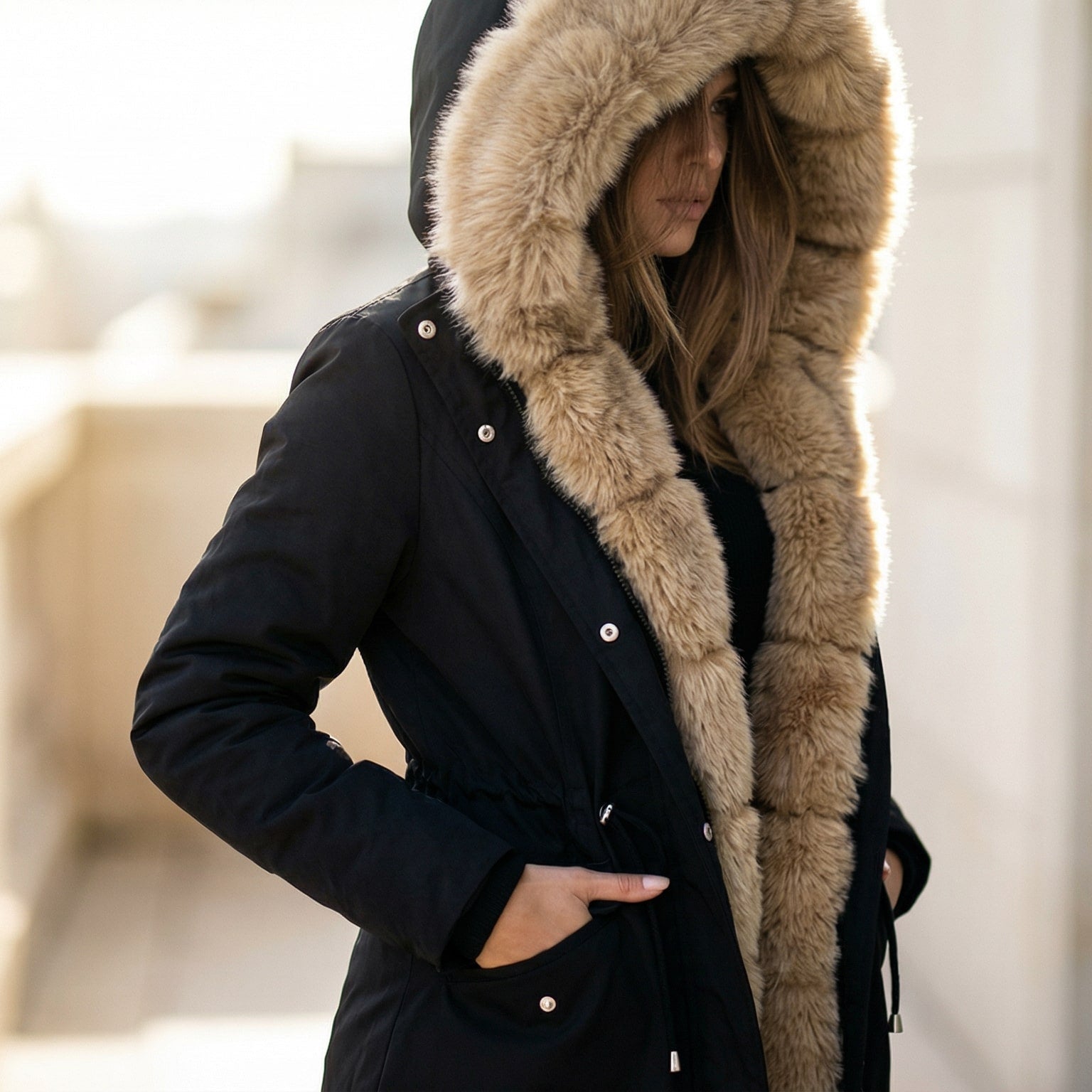 Image of Renee | Women's Fur Trimmed Hooded Coat