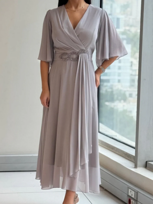 Renee Women's V-Neck Midi Dress - Fashinoza