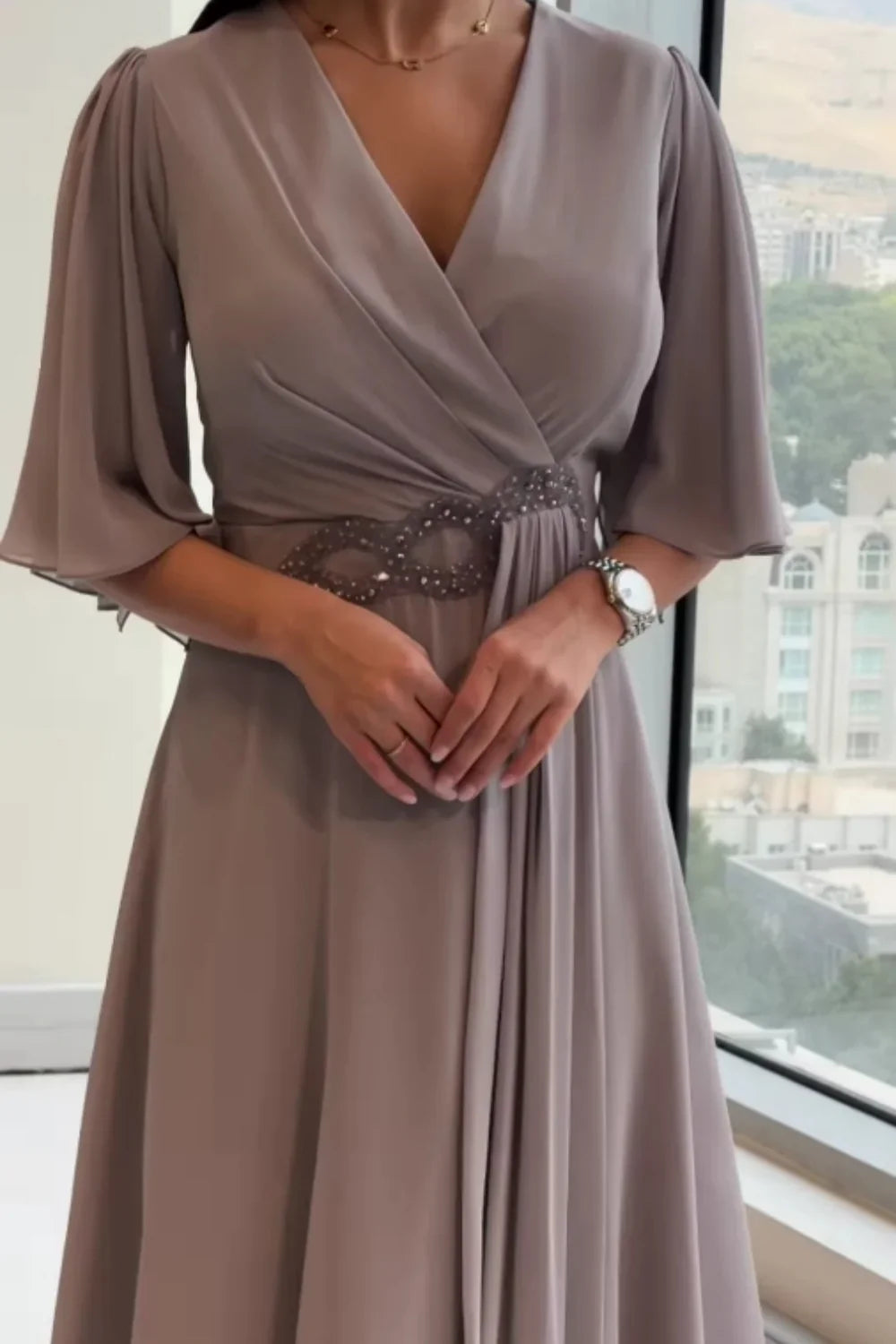 Image of Renee | Women's V-Neck Wrap Midi Dress