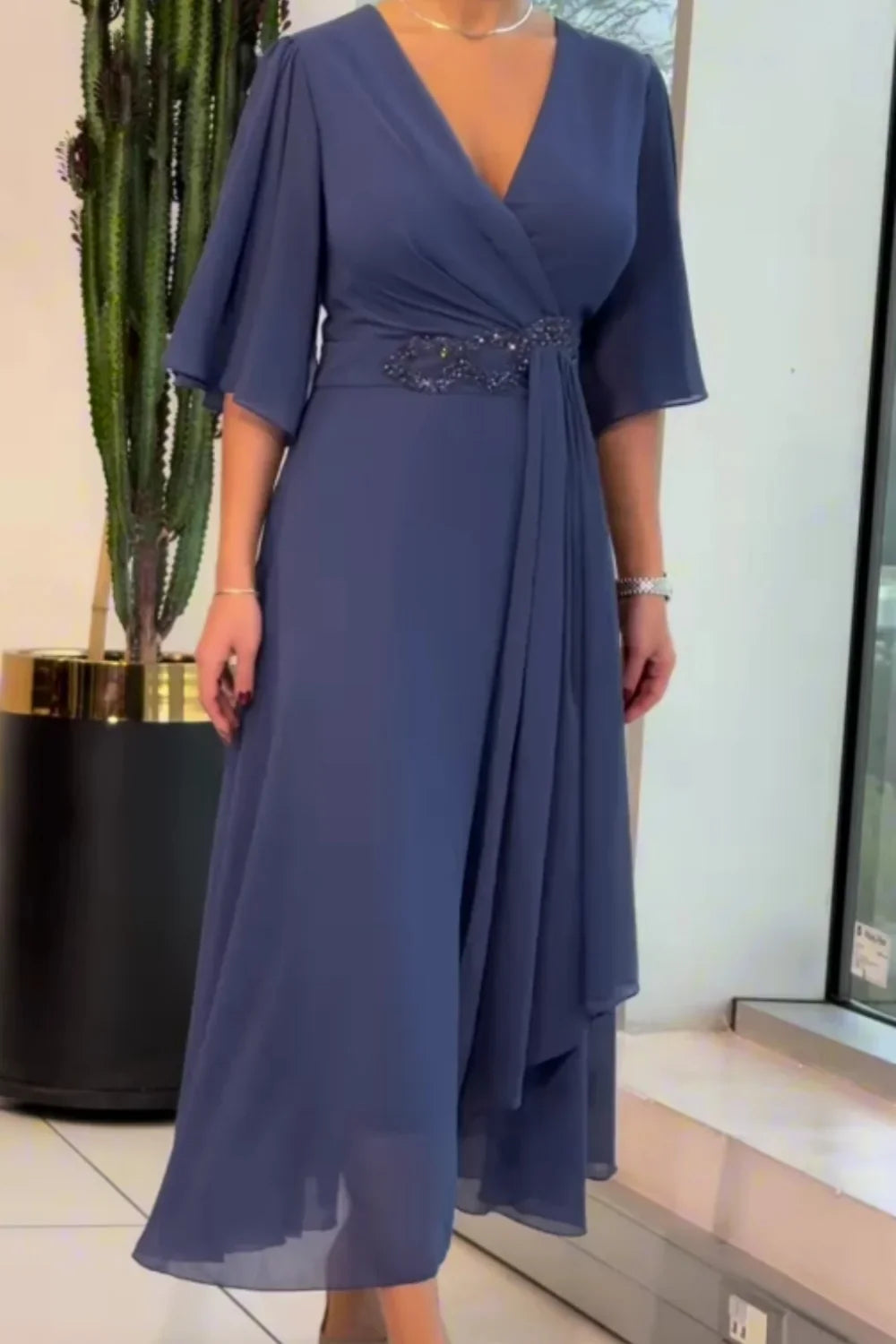 Image of Renee | Women's V-Neck Wrap Midi Dress