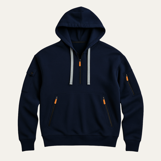 Men's Casual Half Zip Hoodie Sweater Zip Pockets - Fashinoza