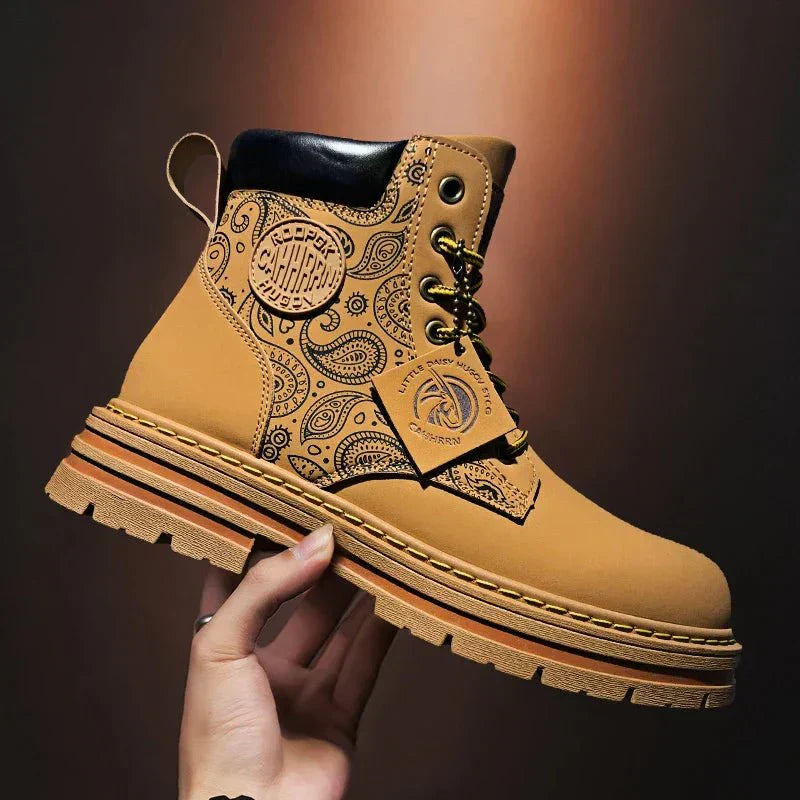 Men's Lace-Up Work Boots Durable Leather Brown - Fashinoza