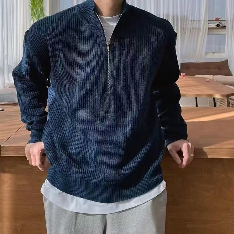Men's Ribbed Quarter-Zip Sweater - Fashinoza