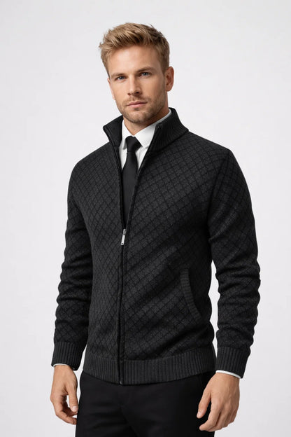 Men's Zip-Up Cardigan Stand Collar Wool - Fashinoza