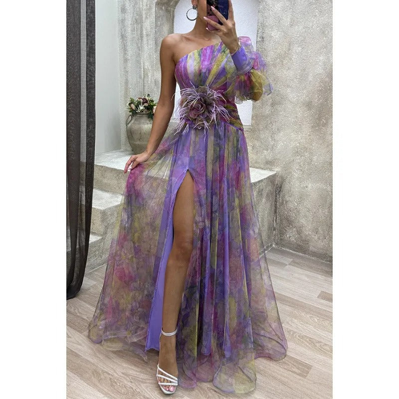 Image of Rita | Women's One Shoulder Split Maxi Dress