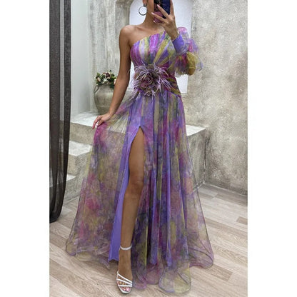 Image of Rita | Women's One Shoulder Split Maxi Dress