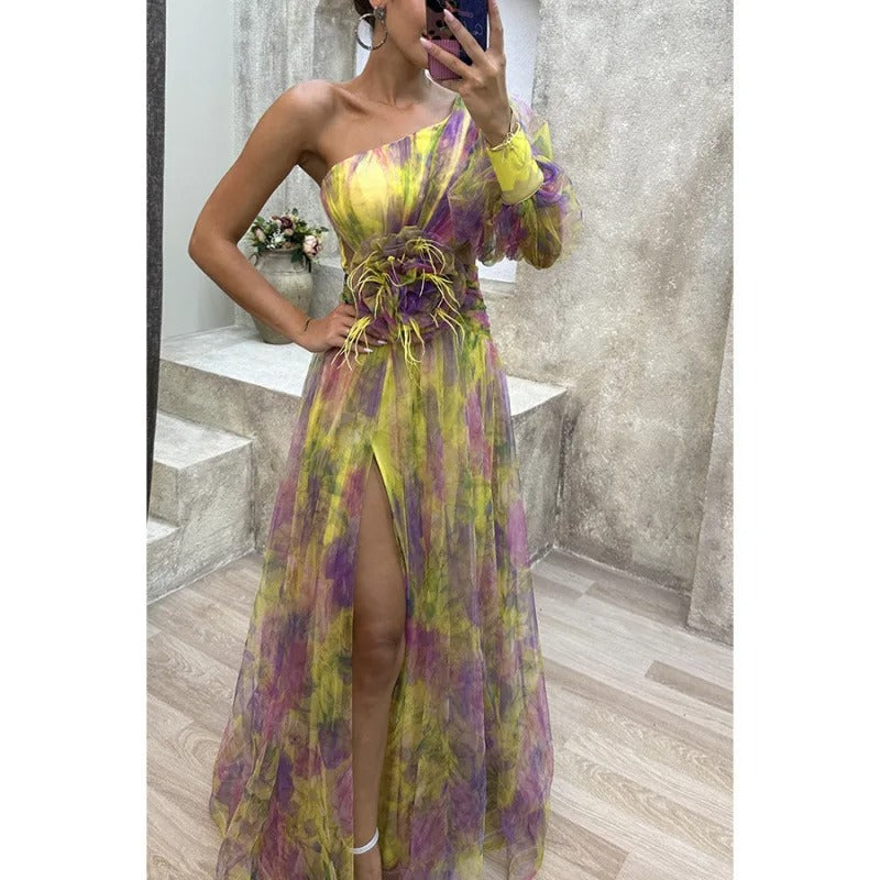 Image of Rita | Women's One Shoulder Split Maxi Dress