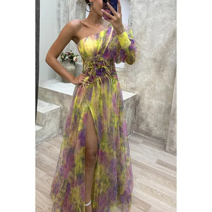 Image of Rita | Women's One Shoulder Split Maxi Dress