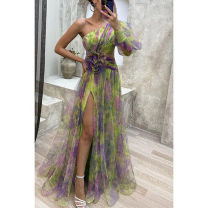 Image of Rita | Women's One Shoulder Split Maxi Dress