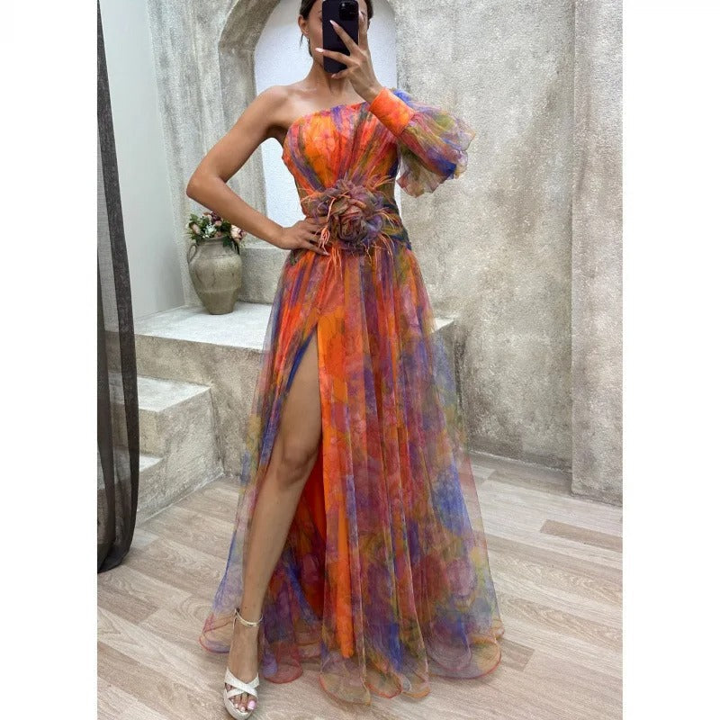 Image of Rita | Women's One Shoulder Split Maxi Dress