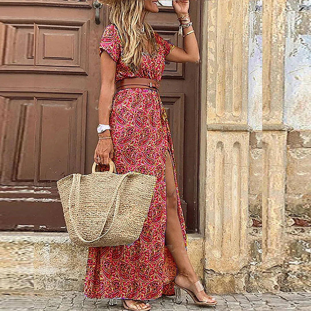 Women's Boho Maxi Dress With Belt
