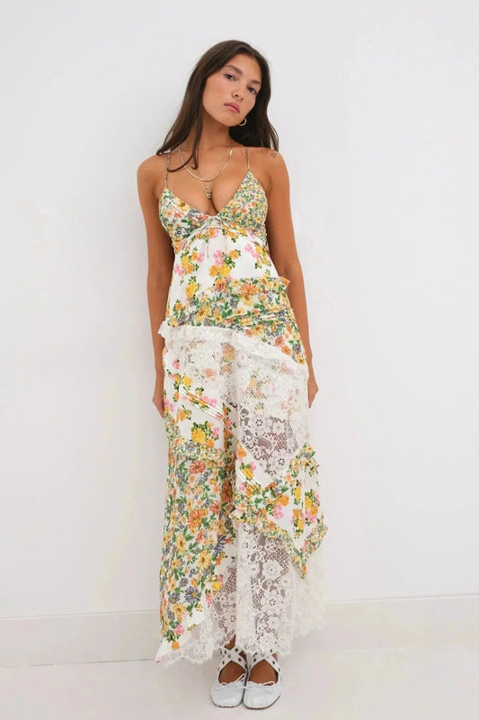 Women's Floral Lace Long Dress - 
Fashinoza
