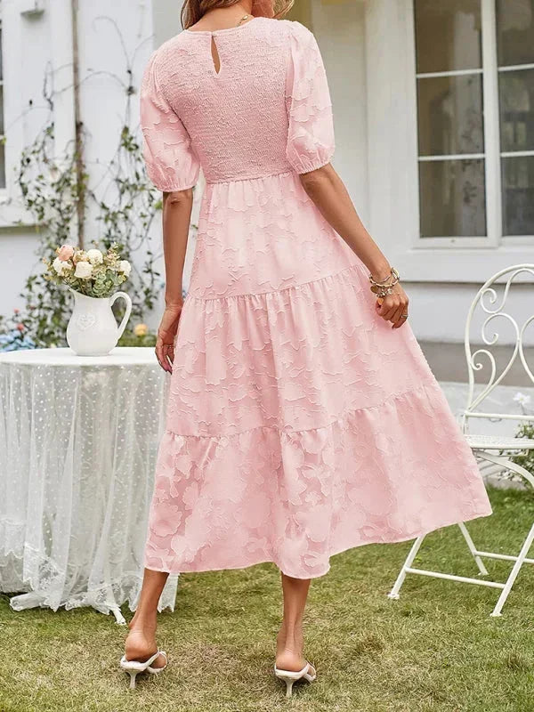Women's Midi Dress Short Sleeve Ruffled Textured