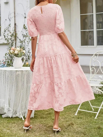 Women's Midi Dress Short Sleeve Ruffled Textured