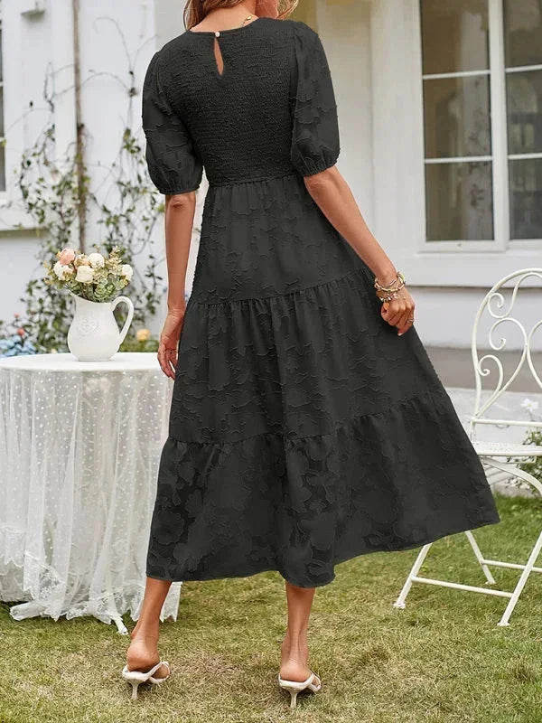Women's Midi Dress Short Sleeve Ruffled Textured