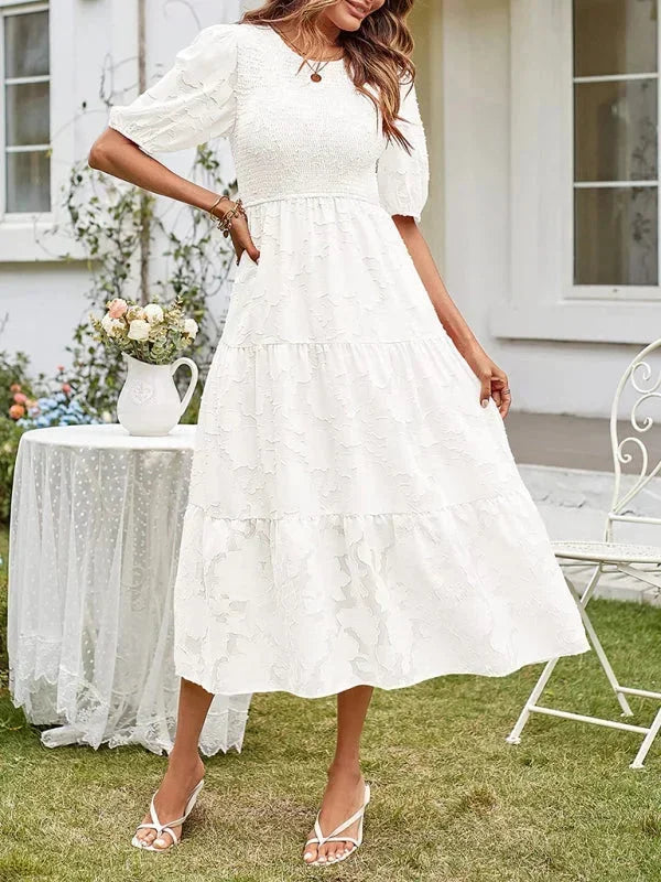 Women's Midi Dress Short Sleeve Ruffled Textured