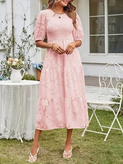 Women's Midi Dress Short Sleeve Ruffled Textured