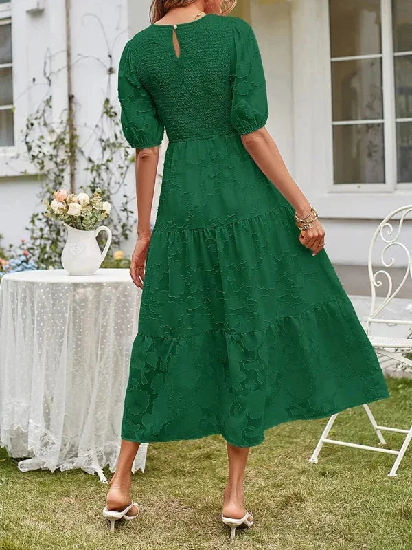 Women's Midi Dress Textured Short Sleeves Ruffles